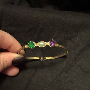 Custom Ronaldo Gold Bracelet with Green and Purple Stones